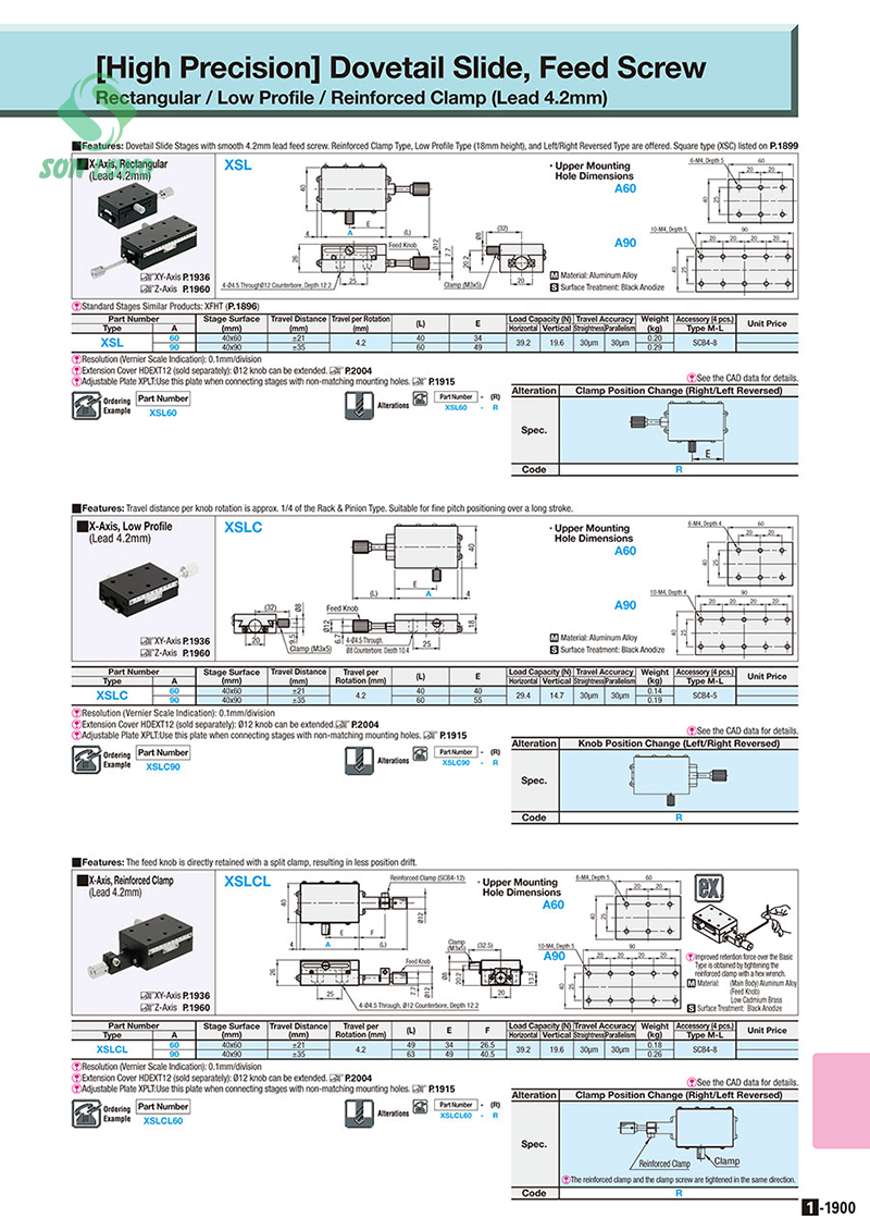 Dovetail Slide, Feed Screw - X-Axis XSL60/XSL60-R/XSL90/XSL90-R