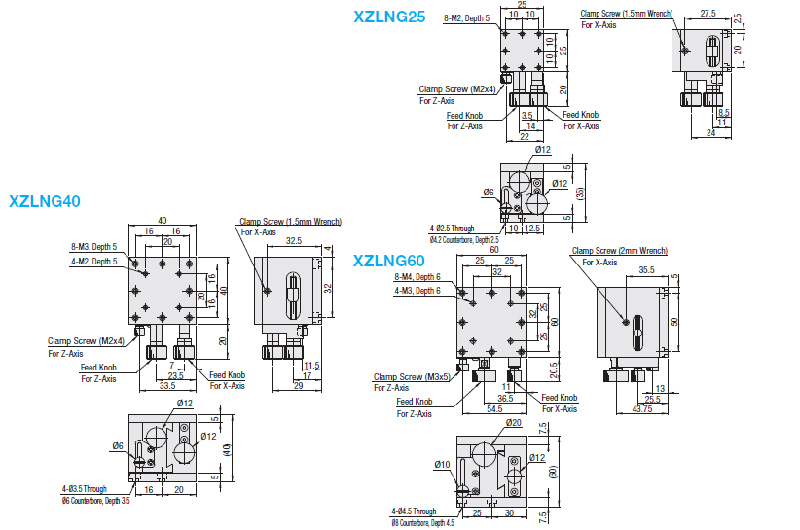 Dovetail Slide, Rack & Pinion / X: Feed Screw, Z: Rack & Pinion