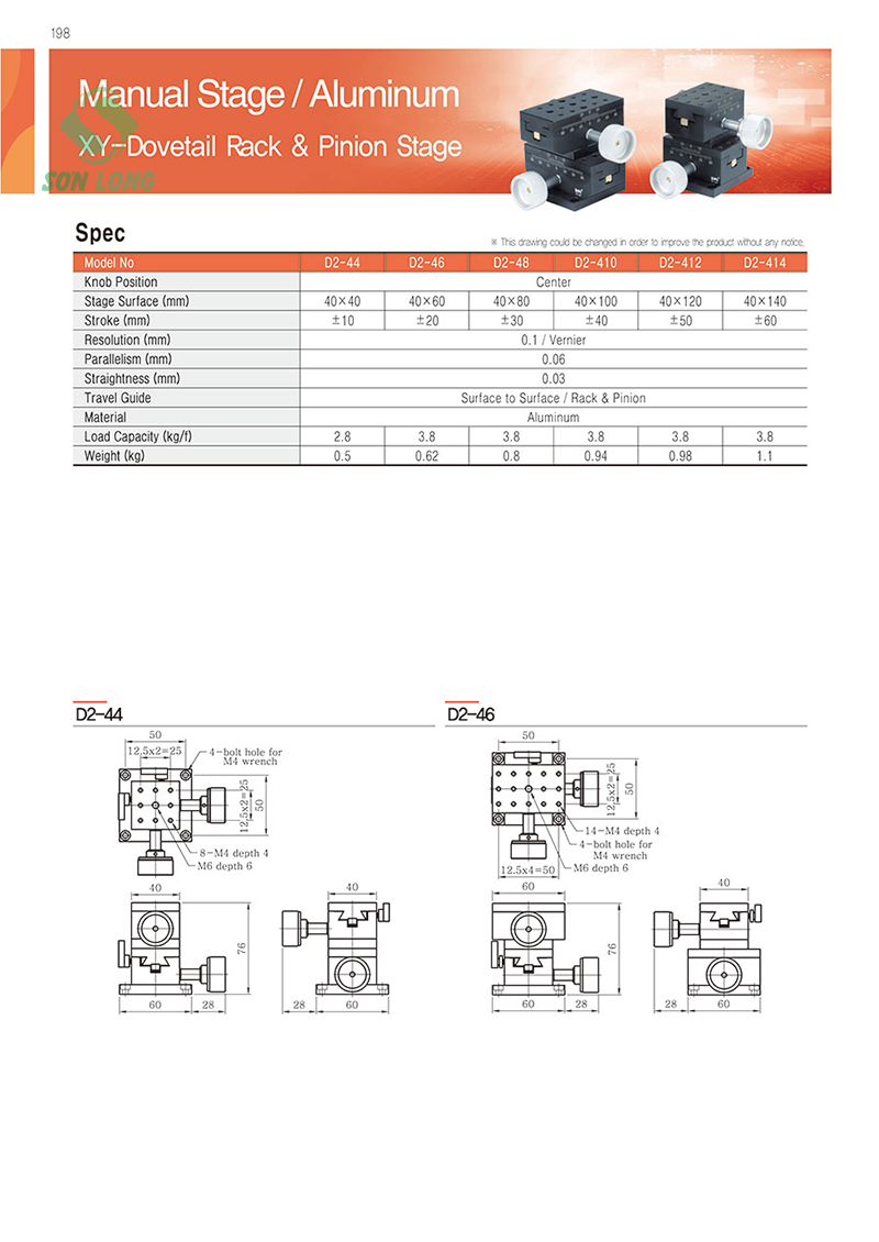 Manual XY Axis, Dovetail Groove Gear Rack Stage 40 × 40 / 40 × 60 / 40 × 80 / 40 × 100 / 40 × 120 / 40 × 140 [D2-4]