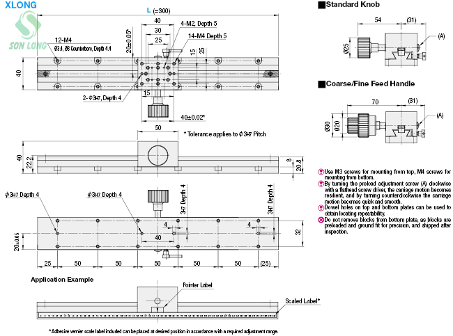 X-Axis Dovetail Slide, Rack & Pinion - Long Stroke (300mm)
