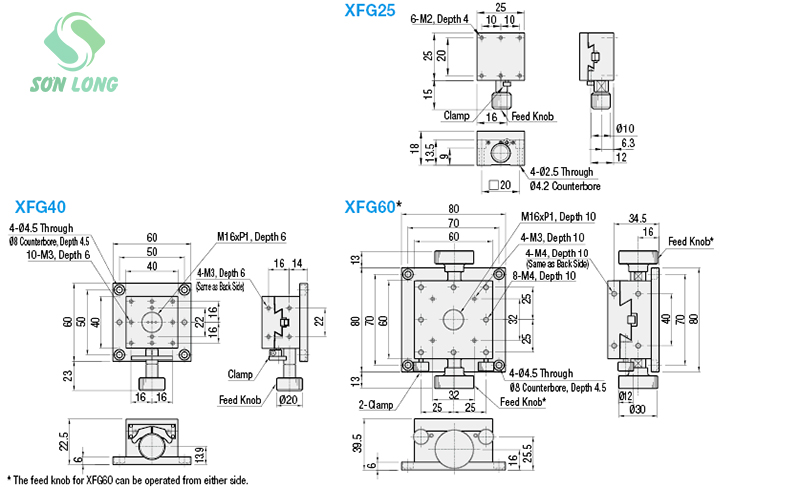 X-Axis Dovetail Slide, Rack & Pinion XFG25/XFG40/XFG60